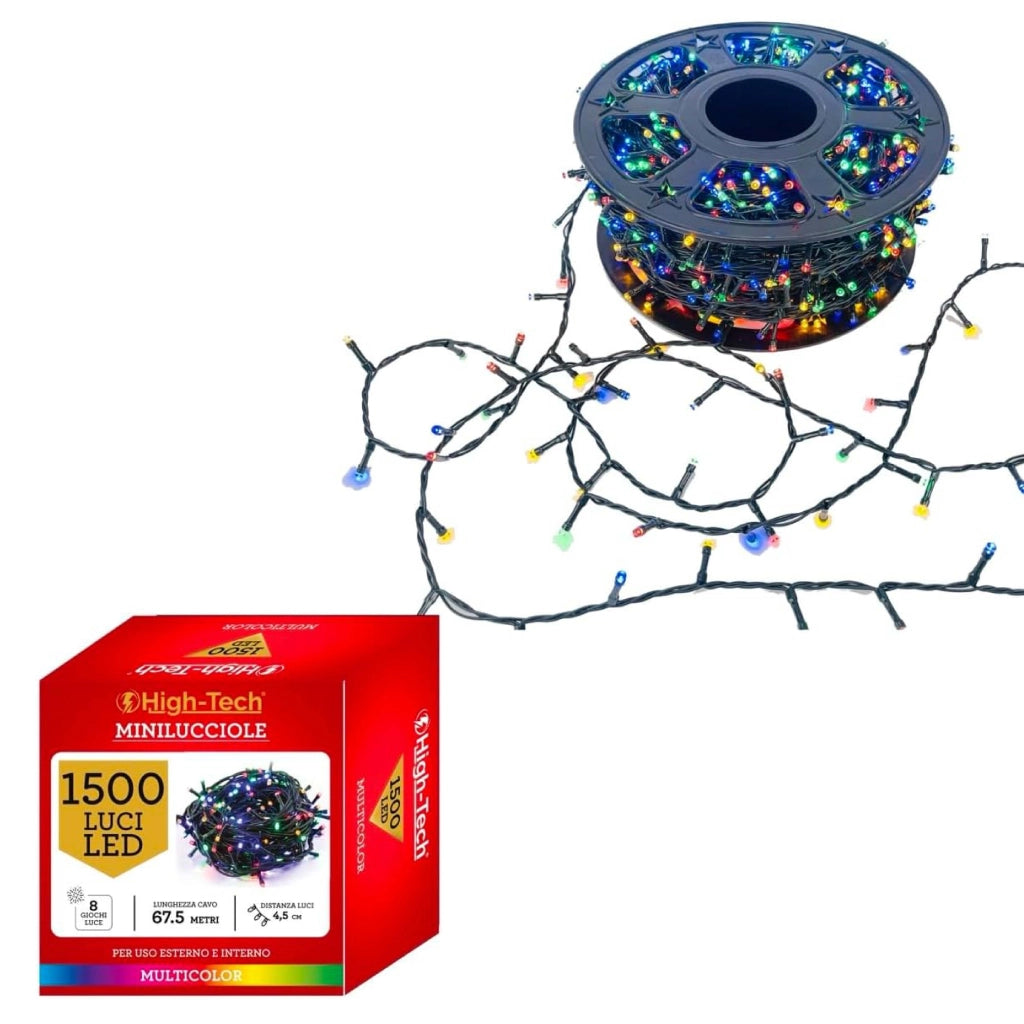 HIGH-TECH FILO LED 1500 MINILUCCIOLE MULTICOLOR CON BOB 67.5 MT USO INTERNO E ESTERNO