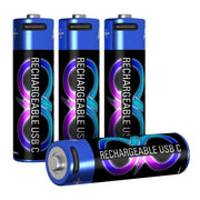 Set 4 Pile Ricaricabili USB-C Tipo LR6 / AA con Cavo di Ricarica Nero / Blu Force Power