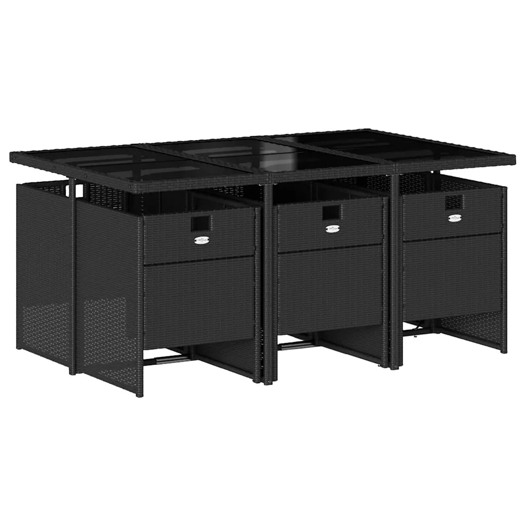 Set da Pranzo da Giardino 7 pz Nero con Cuscini in Polyrattan 3210547