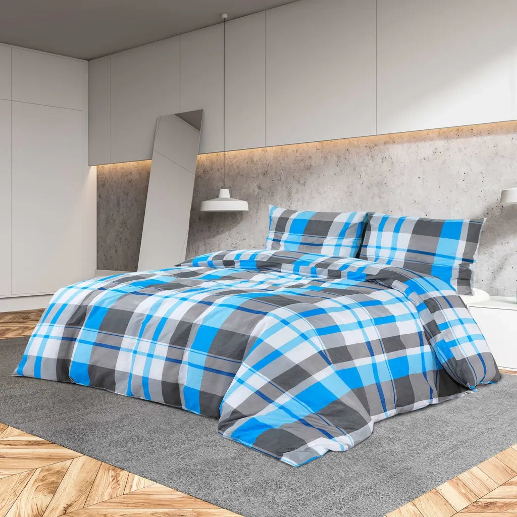 Set Copripiumino Blu e Grigio 200x200 cm in Cotone 136066