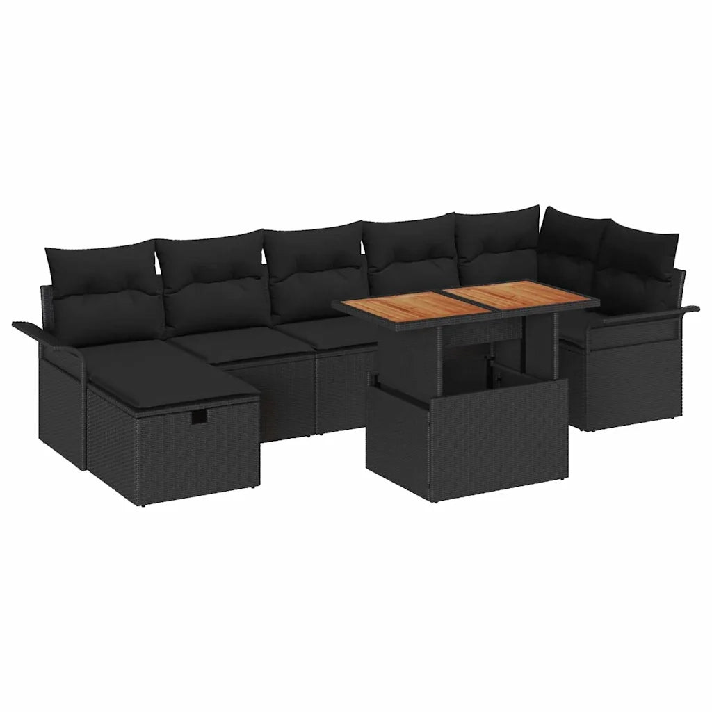 Set Divano da Giardino con cuscino 8 pcs Nero polyrattan 3359922