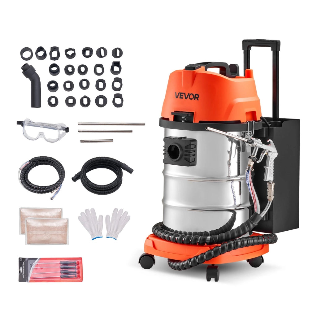 Sabbiatrice per Gusci di Noce 30L 1600W Macchina Pulizia Valvole Motore con Carrello e 23 Adattatori JT-G2 per Officina