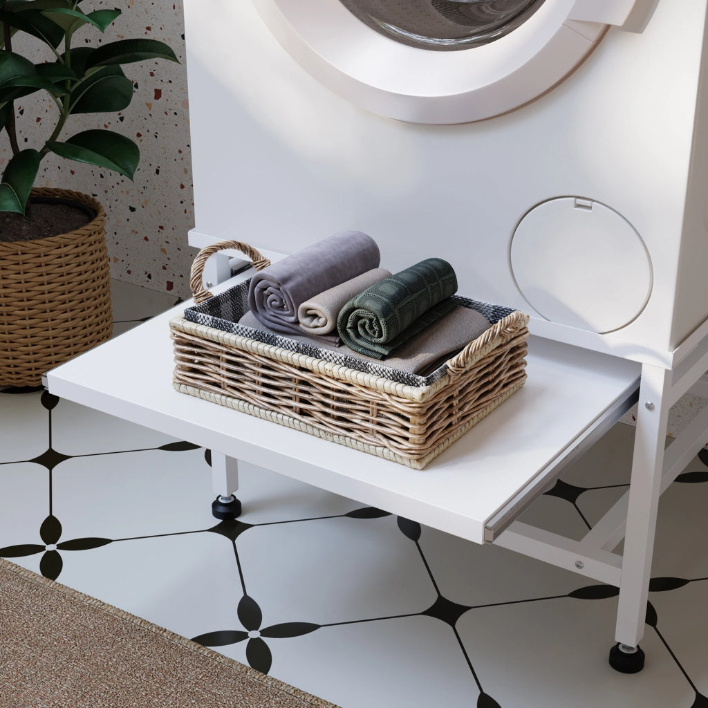 Base Supporto per Lavatrice con Ripiano Estraibile 63 x 54 x 41 cm Carico max. 150 kg - Bianco [en.casa]