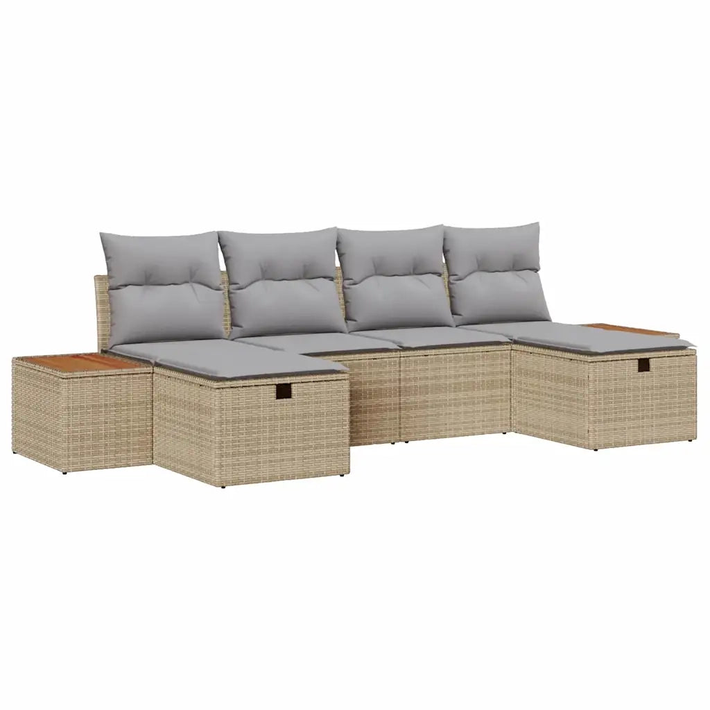 Set Divano da Giardino con cuscino 6 pcs Beige Poly Rattan 3359652