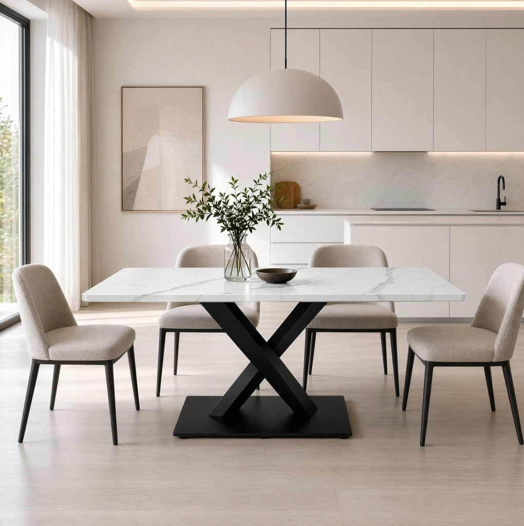 Tavolo da pranzo rettangolare bianco e nero in MDF e metallo