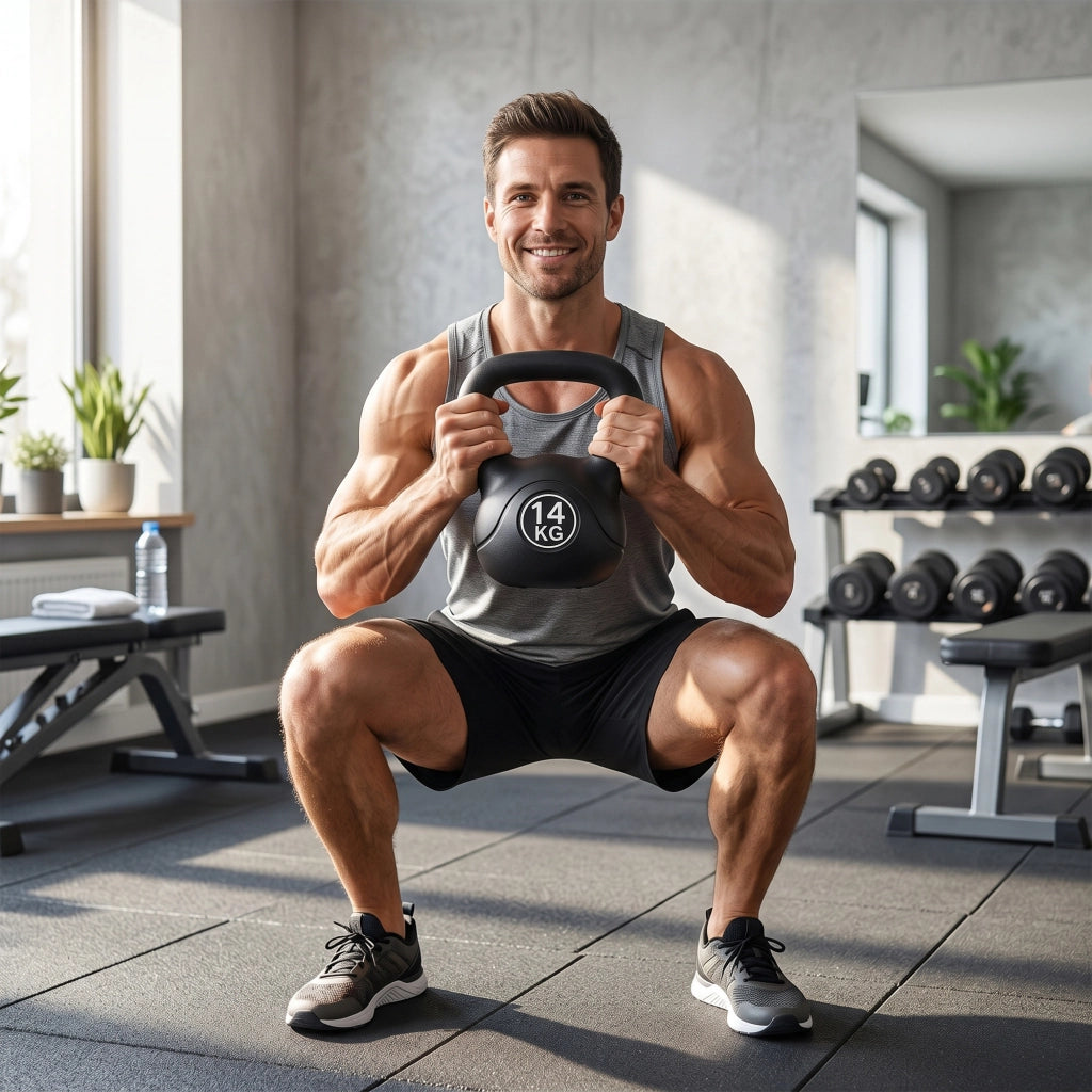 Kettlebell 14kg con Base Piatta e Impugnatura in Plastica e Sabbia Nero