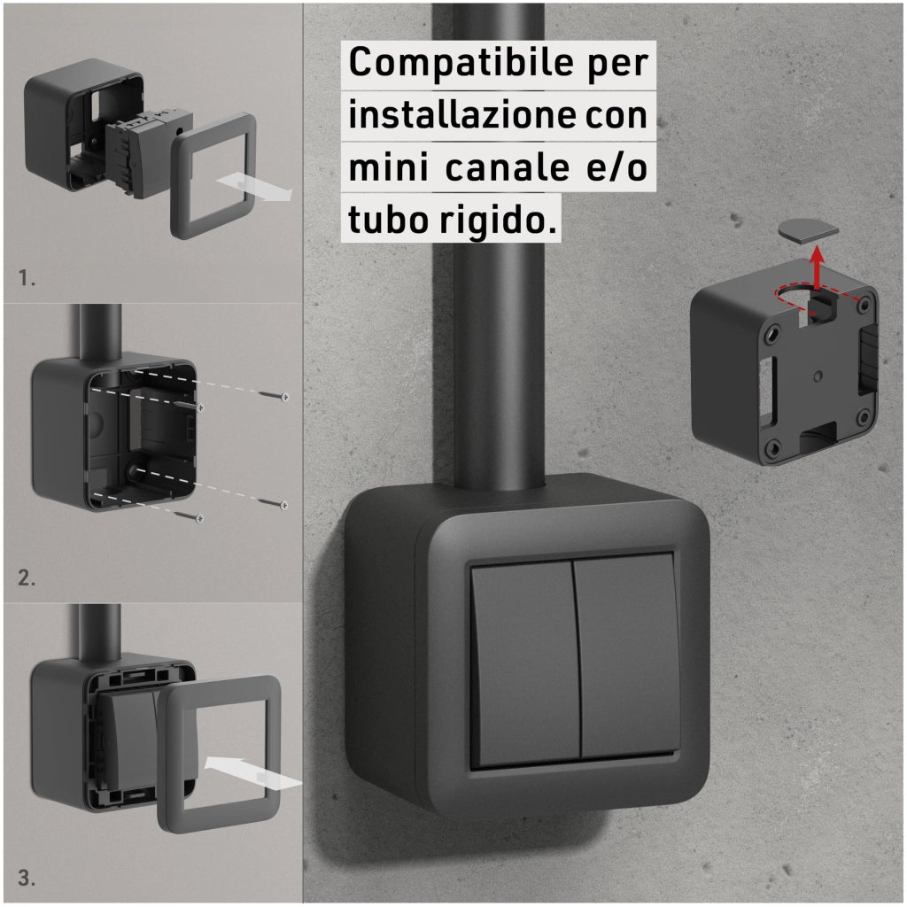 CONTENITORE 'FIXA' doppio deviatore 10A - col.nero - ELECTRALINE