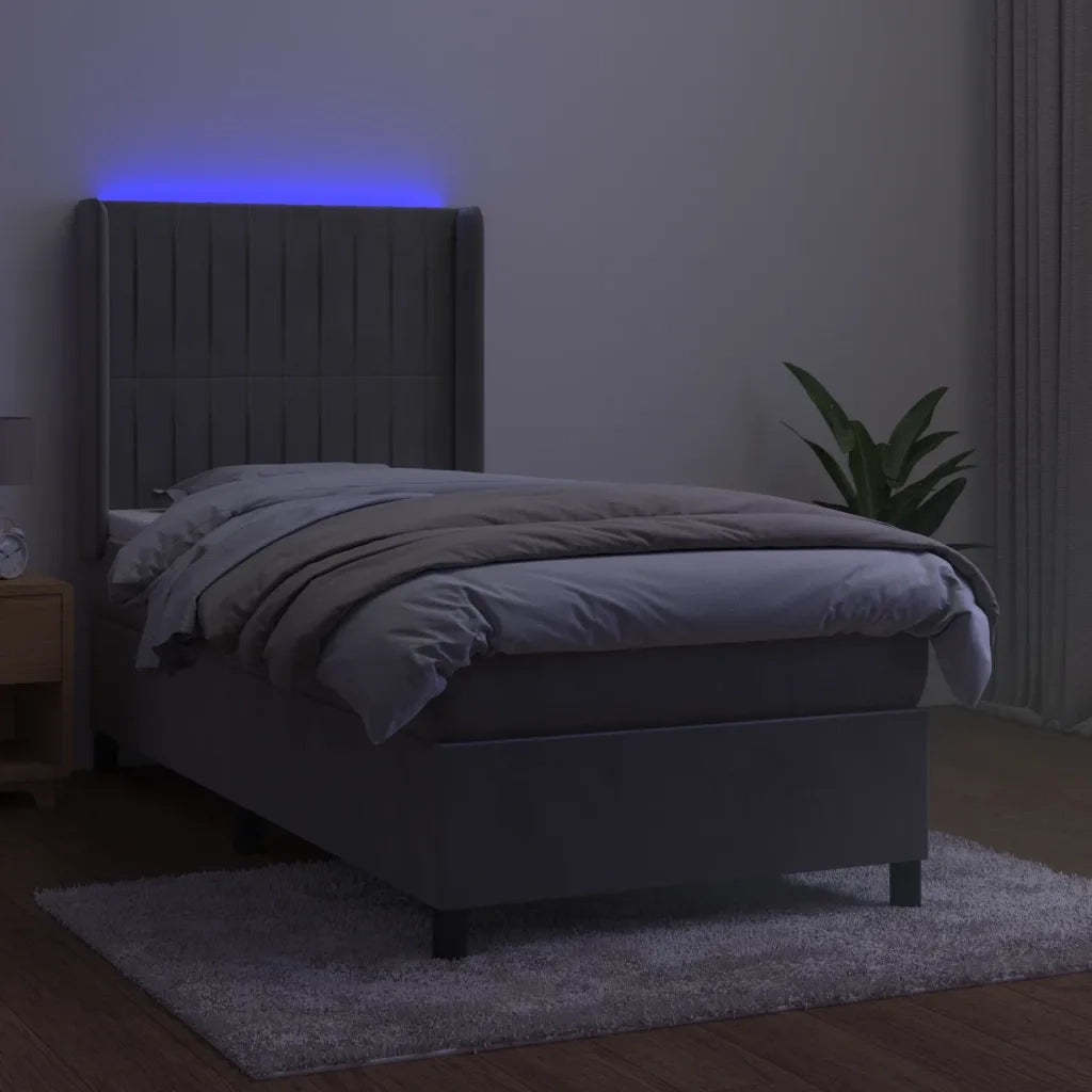Letto a Molle Materasso e LED Grigio Chiaro 90x200 cm Velluto 3139661