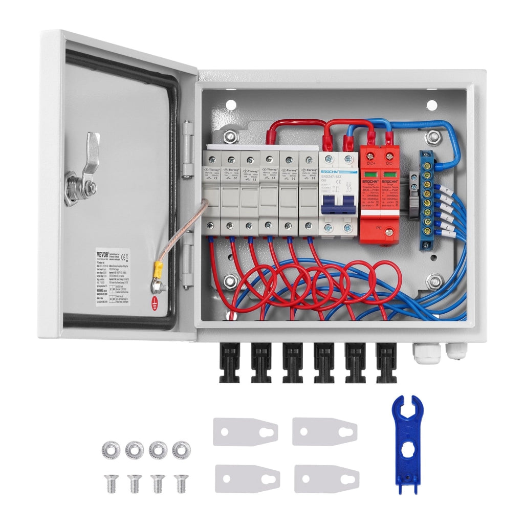 Scatola combinatrice fotovoltaica 6 stringhe SP-HL-S252810-15A con interruttore 125A fusibile 15A IP65 in acciaio per pannelli solari
