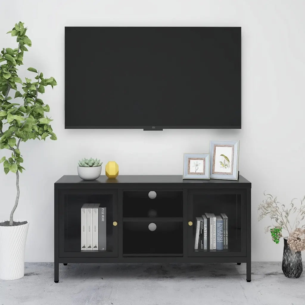 Mobile TV Nero 105x35x52 cm in Acciaio e Vetro