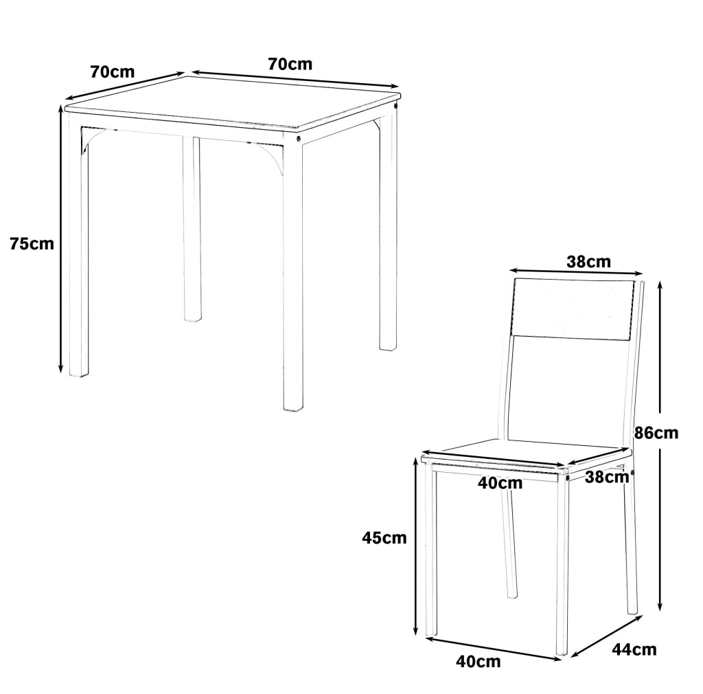 Set pranzo con tavolo 70x70 cm e 2 sedie; marrone
