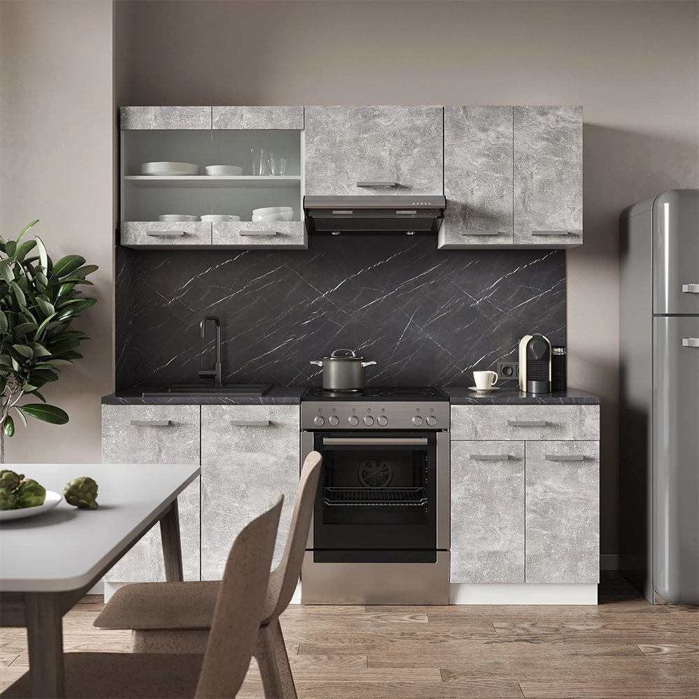 Cucina componibile R-Line Calcestruzzo/Bianco 200 cm, PL Marmo Vicco