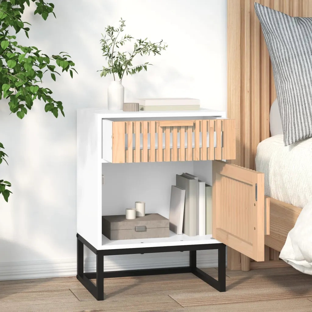 Comodino Bianco 40x30x55,5 cm Legno Multistrato e Ferro 352091