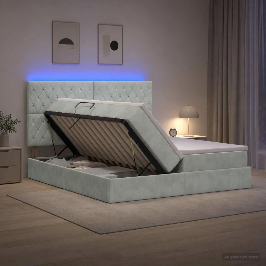 Letto con contenitore LED e materasso Grigio Chiaro 3460254