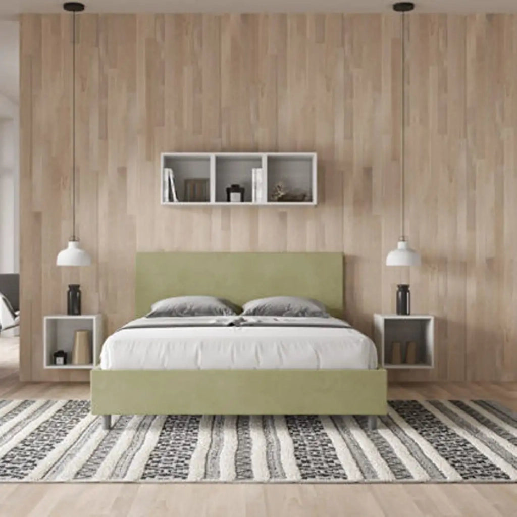 Letto matrimoniale contenitore imbottito 160x190 microfibra tè verde Adele