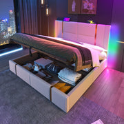 Letto matrimoniale imbottito 160x200 beige con LED RGB