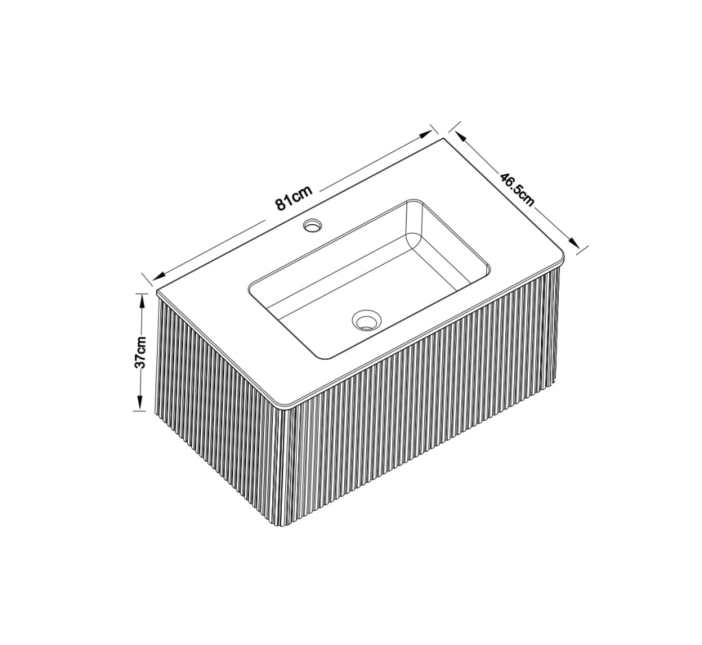 Mobile sottolavabo 80 cm con lavabo in Solid Surface, MDF e compensato rovere