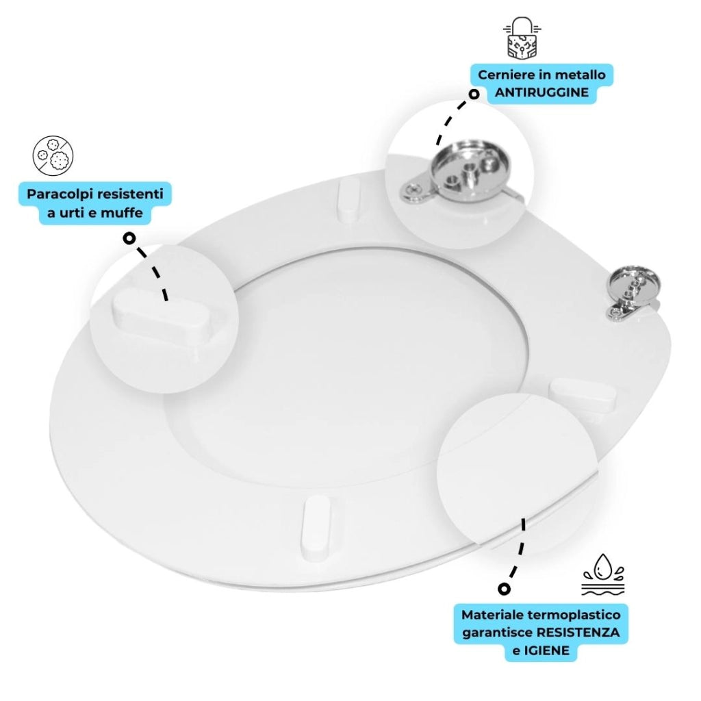 Sedile wc copri water tavoletta vaso universale bianco mdf legno pesante cerniere metallo bagno *** pezzi 1