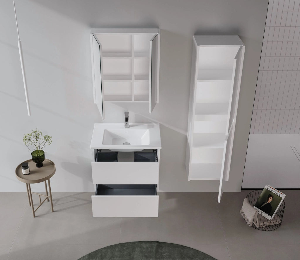 Mobile da bagno con specchio "Arno 60" - 60 x 16 x 66 cm - Bianco