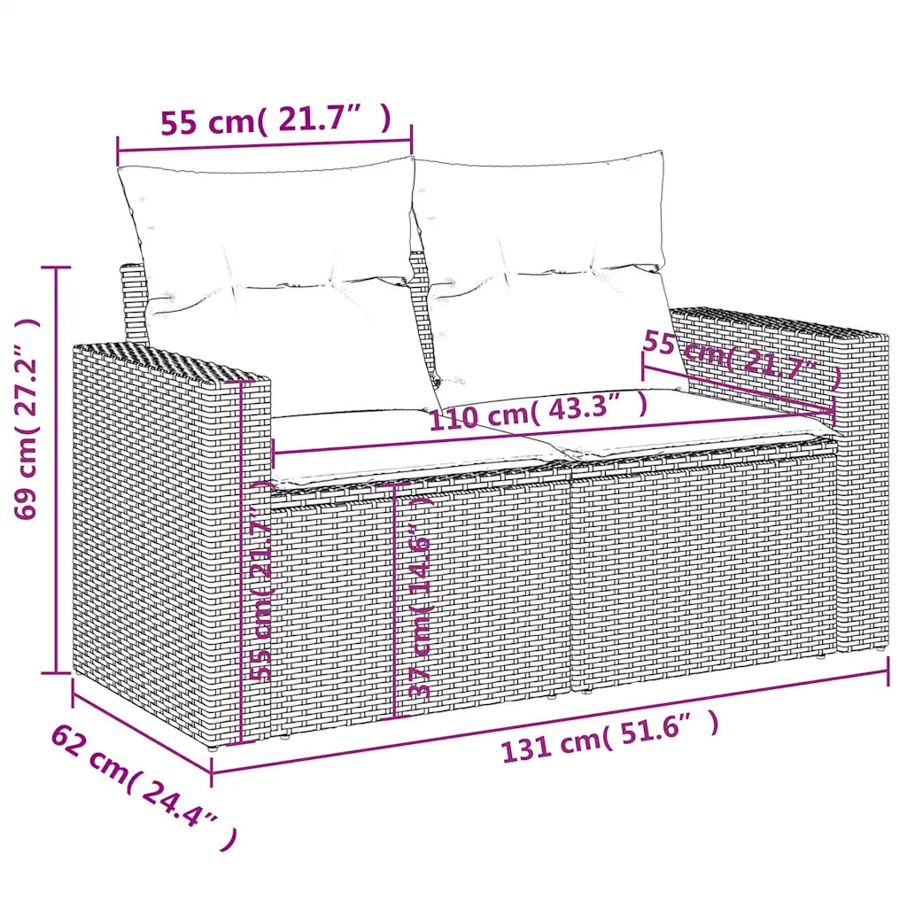 Set Divani da Giardino 10 pz con Cuscini Nero in Polyrattan 3219447