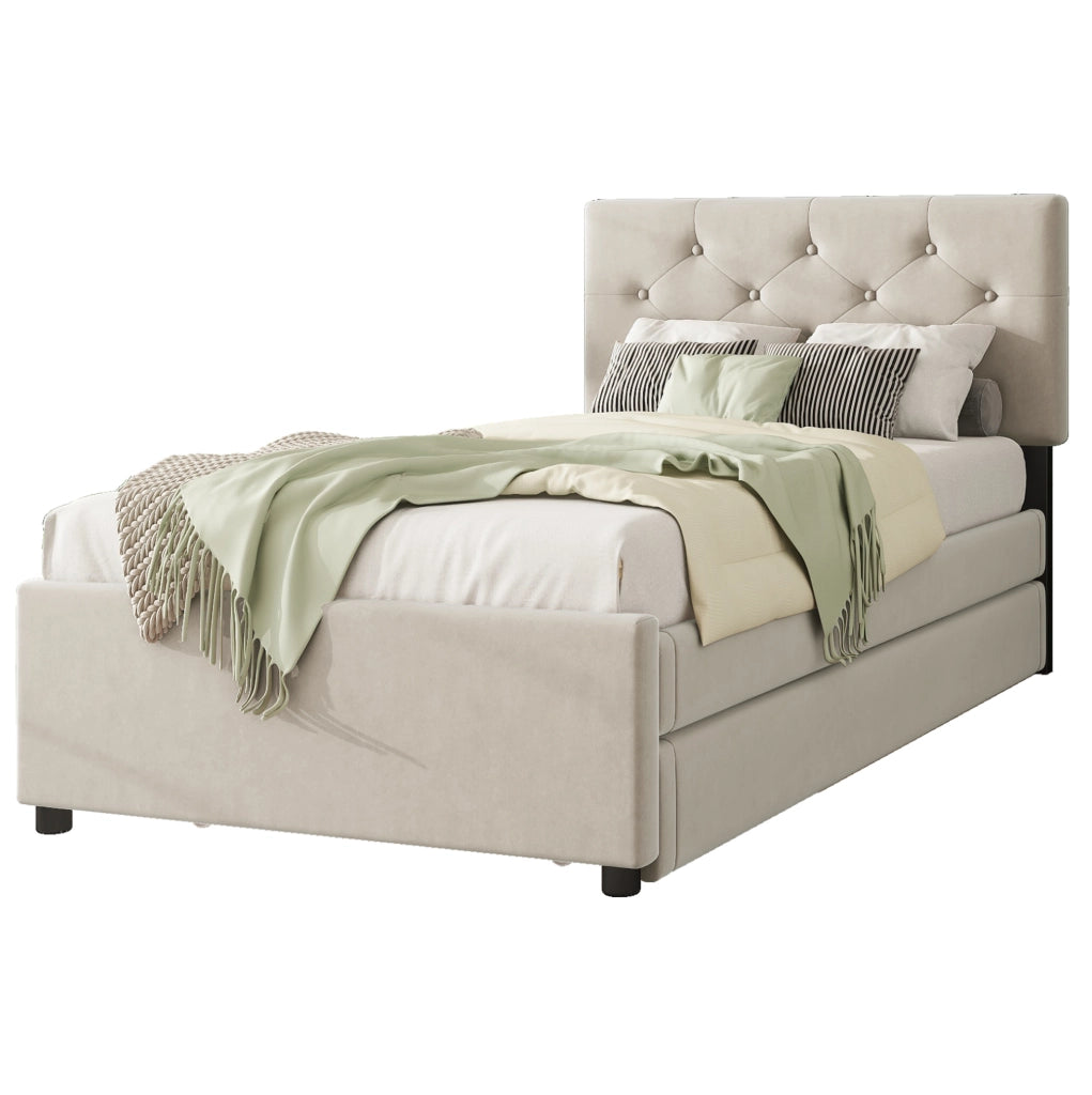 Letto imbottito 90x200 cm con letto estraibile beige