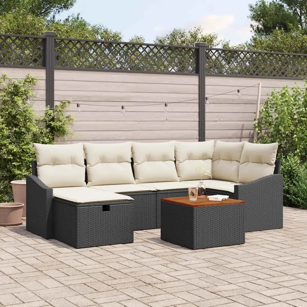 Set Divano da Giardino con cuscino 7 pcs Nero Poly Rattan 3360897