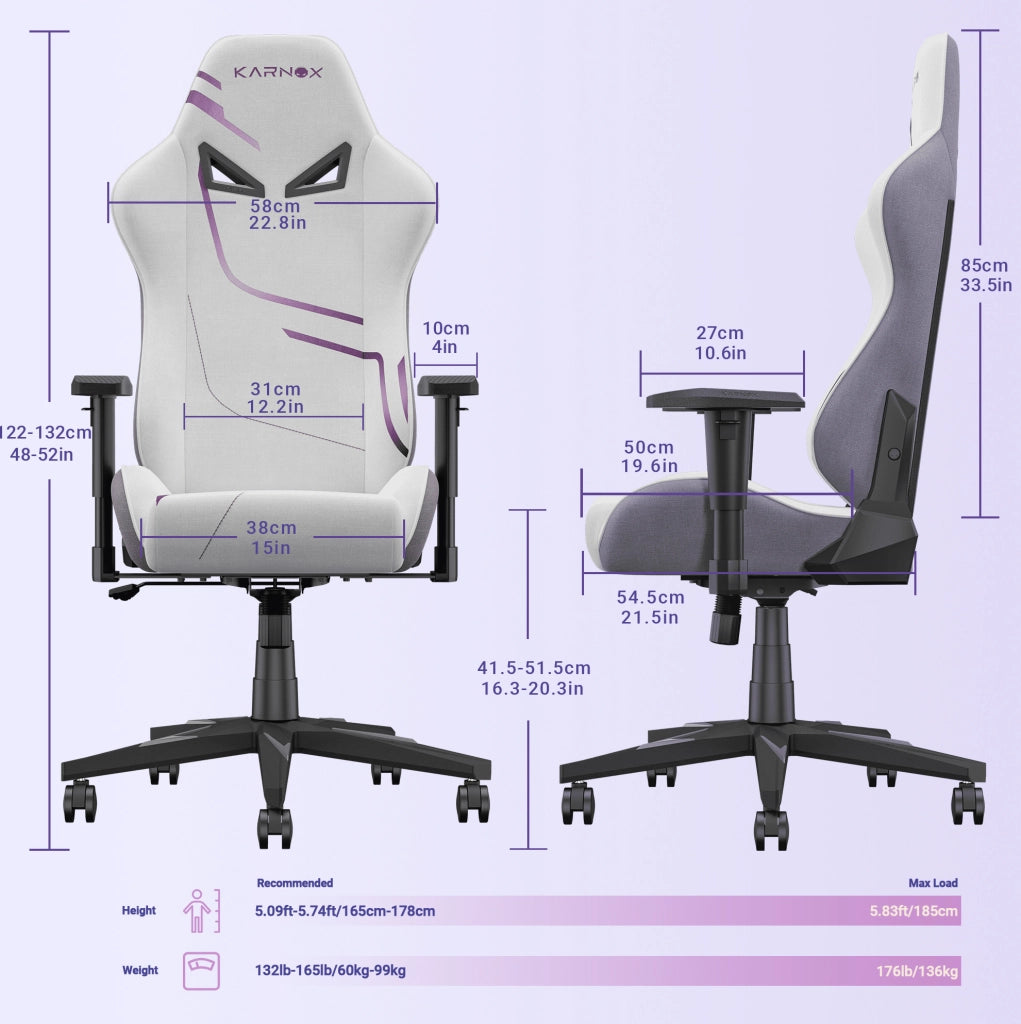 SEDIA Gaming Ergonomica in Tessuto Bianco e Viola 54,5x50x132 cm