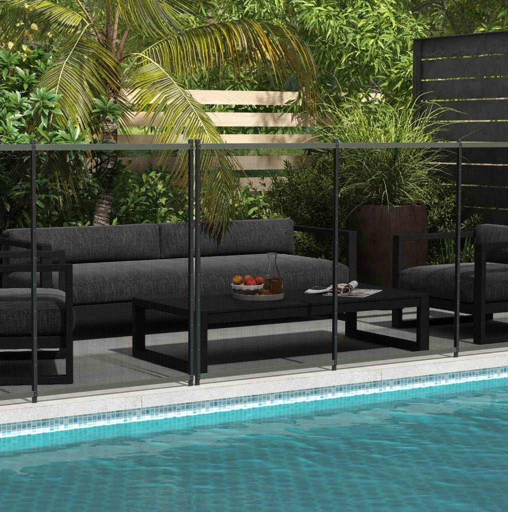 Barriera per piscina 365 x 126 cm in alluminio nero, 4 pannelli a incastro