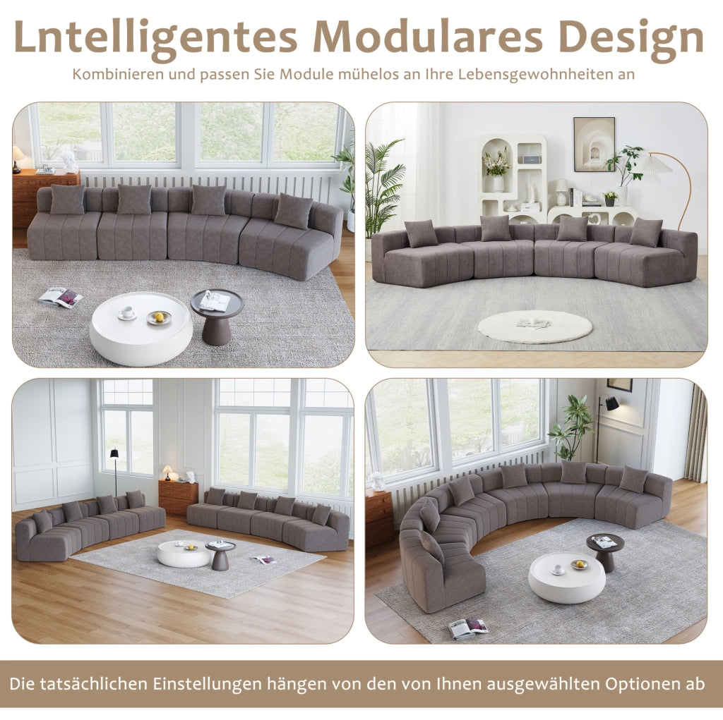 Modulo divano curvo in chenille con 2 cuscini, design semicerchio per soggiorno, camera o ufficio