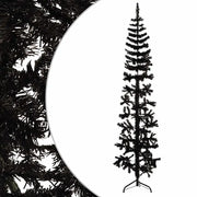 Albero Natale Artificiale Sottile a Met¨¤ e Supporto-Albero Natalizio Nero 210 cm