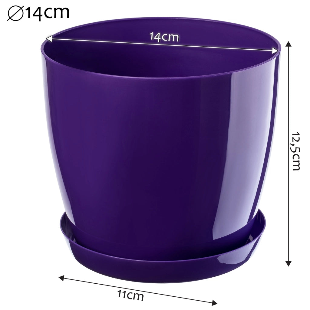 Vaso da fiori KADAX con sottovaso, coperchio in plastica, vaso da 14 cm, fiori viola, Kadax