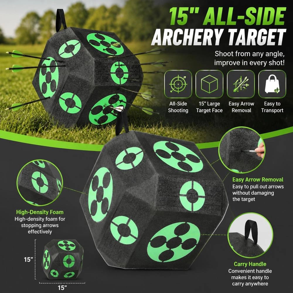 381 X 381 X 381 Mm Archery Target, Cube Archery Target For Recurve Bows, Compound Bows Or Longbows, Portable Bow Arrow Target For Children, Youth, And Adults, Black