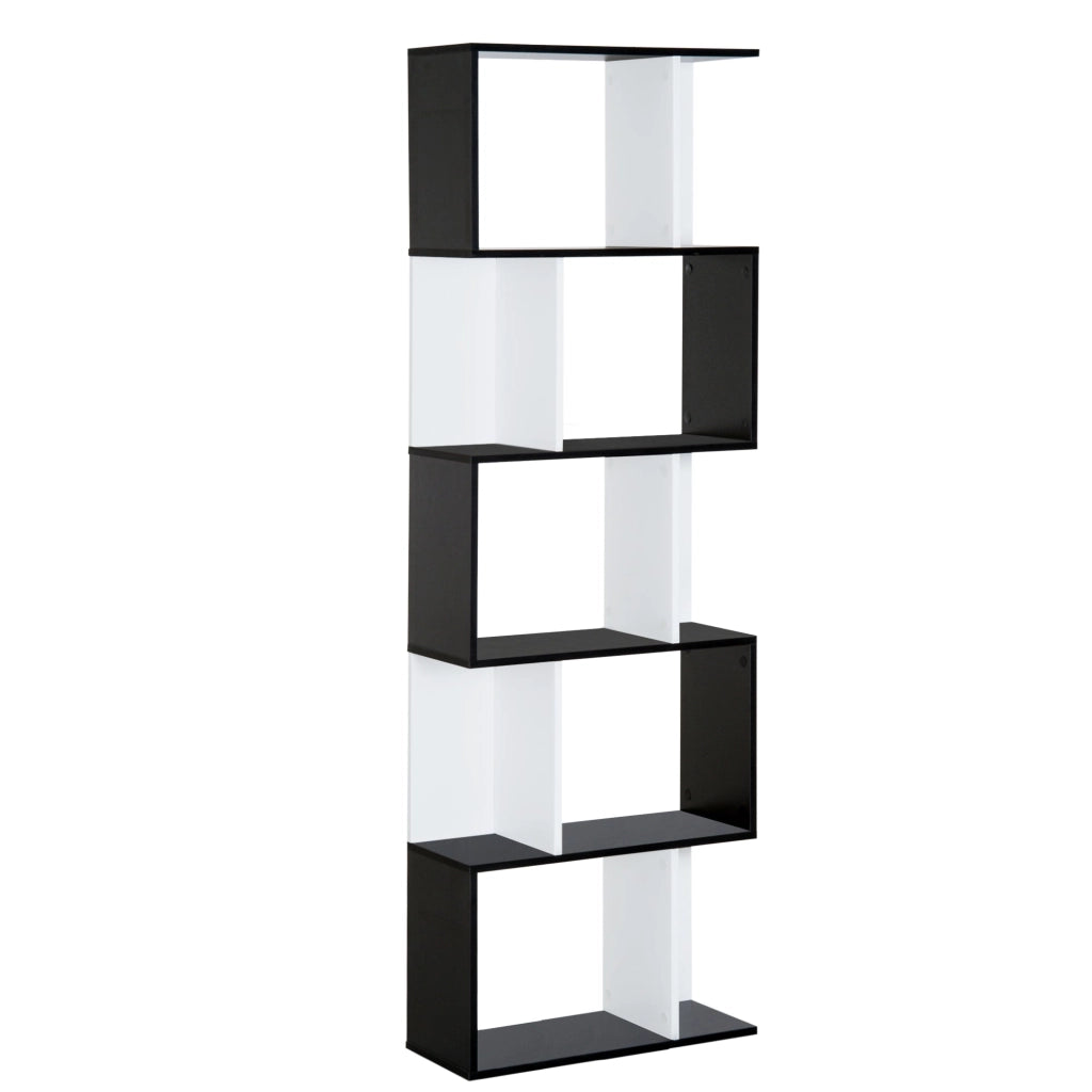 Libreria da Muro Moderna 5 Ripiani in Legno Bianco e Nero 60x24x1184.5 cm