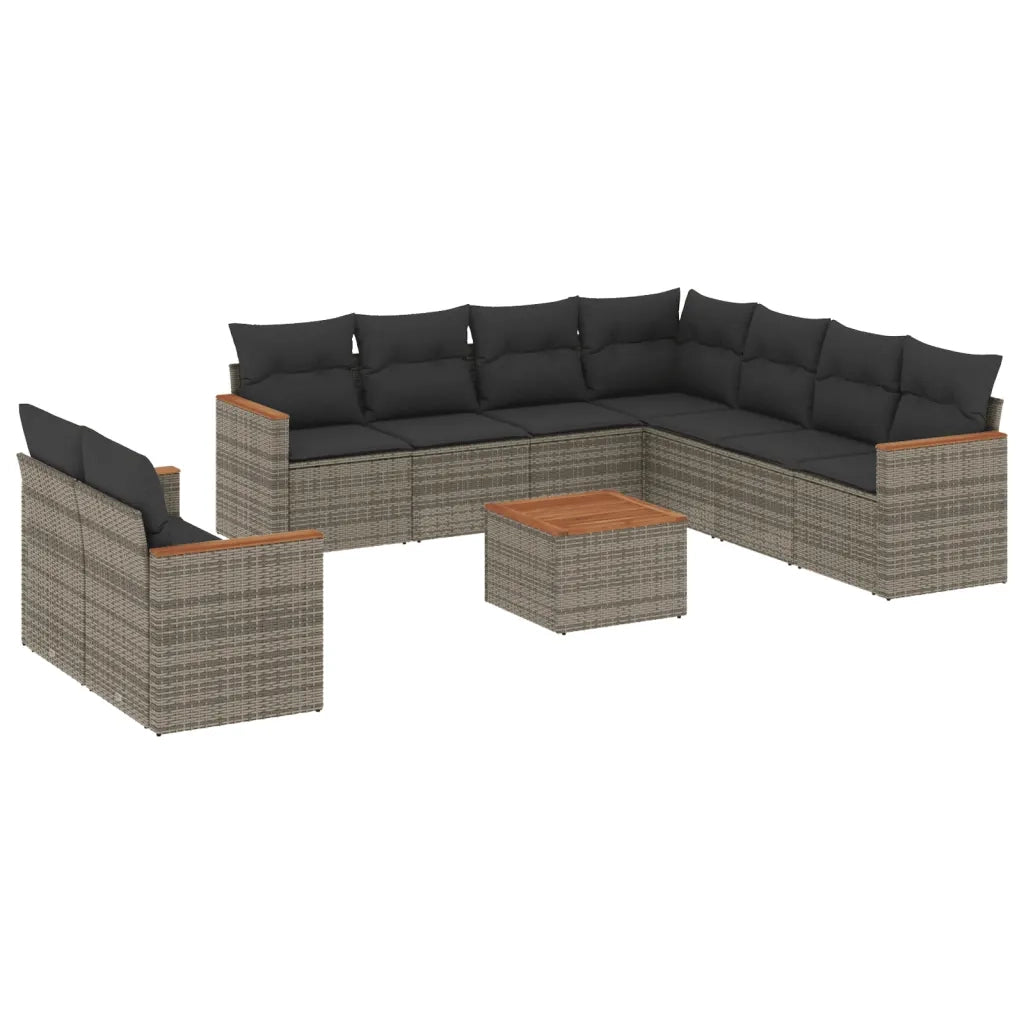 Set Divano da Giardino 10 pz con Cuscini Grigio in Polyrattan