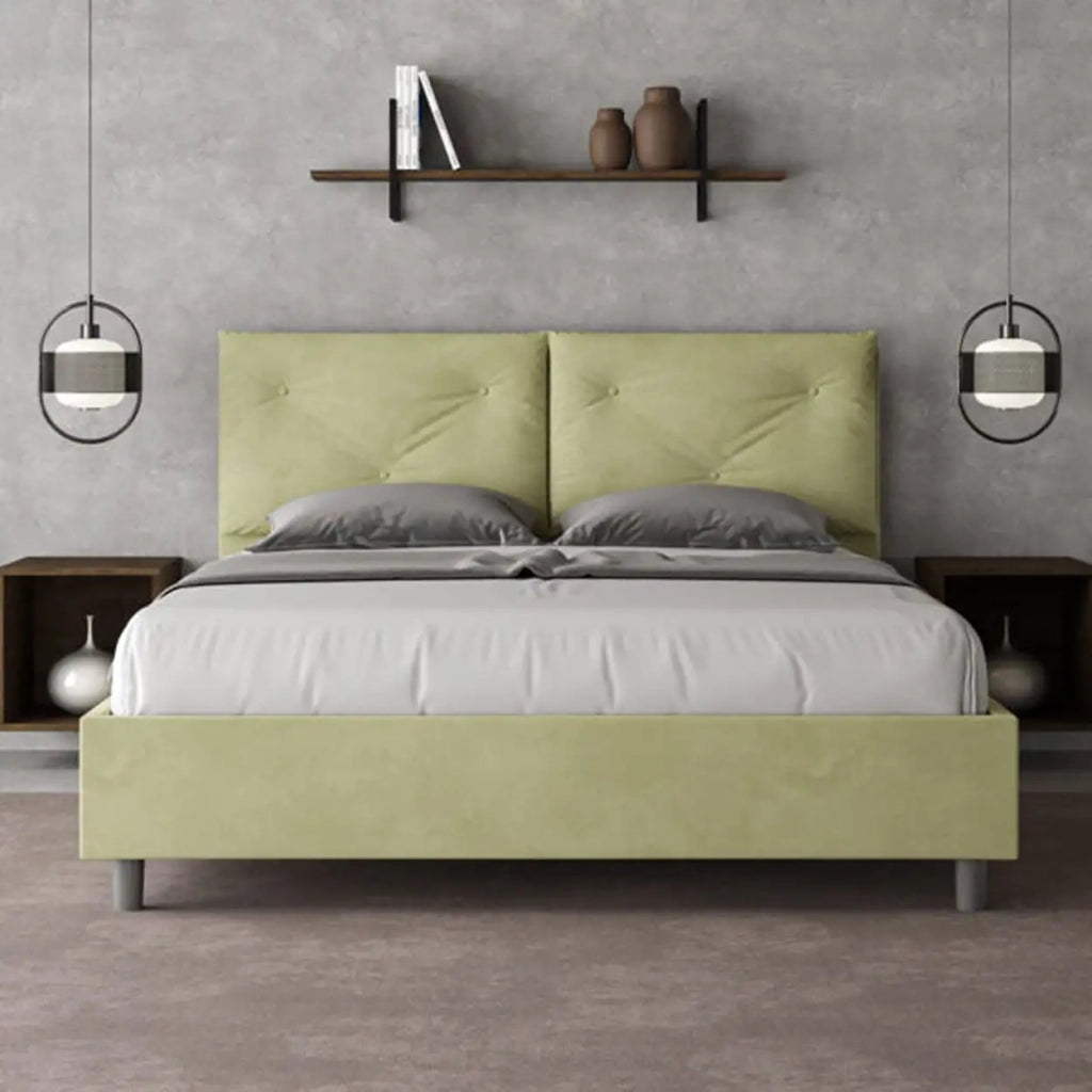 Letto matrimoniale con rete imbottito 160x200 microfibra tè verde Appia
