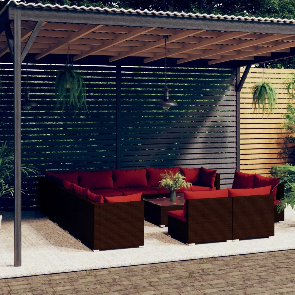 Set Divani da Giardino 14 pz con Cuscini in Polyrattan Marrone 3102867
