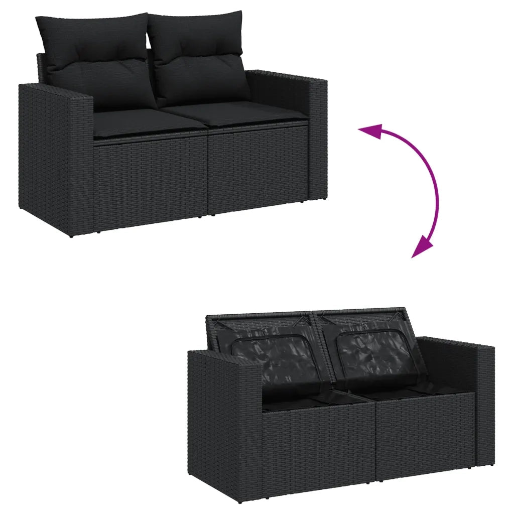 Set Divani da Giardino 13pz con Cuscini Nero in Polyrattan