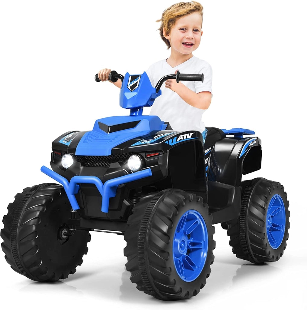 12 V Quad Elettrico per Bambini, Auto Elettrica Cavalcabile con Luci LED e Musica, Velocità Fino a 5km/h, per Bambini 3-7 Anni (Blu)