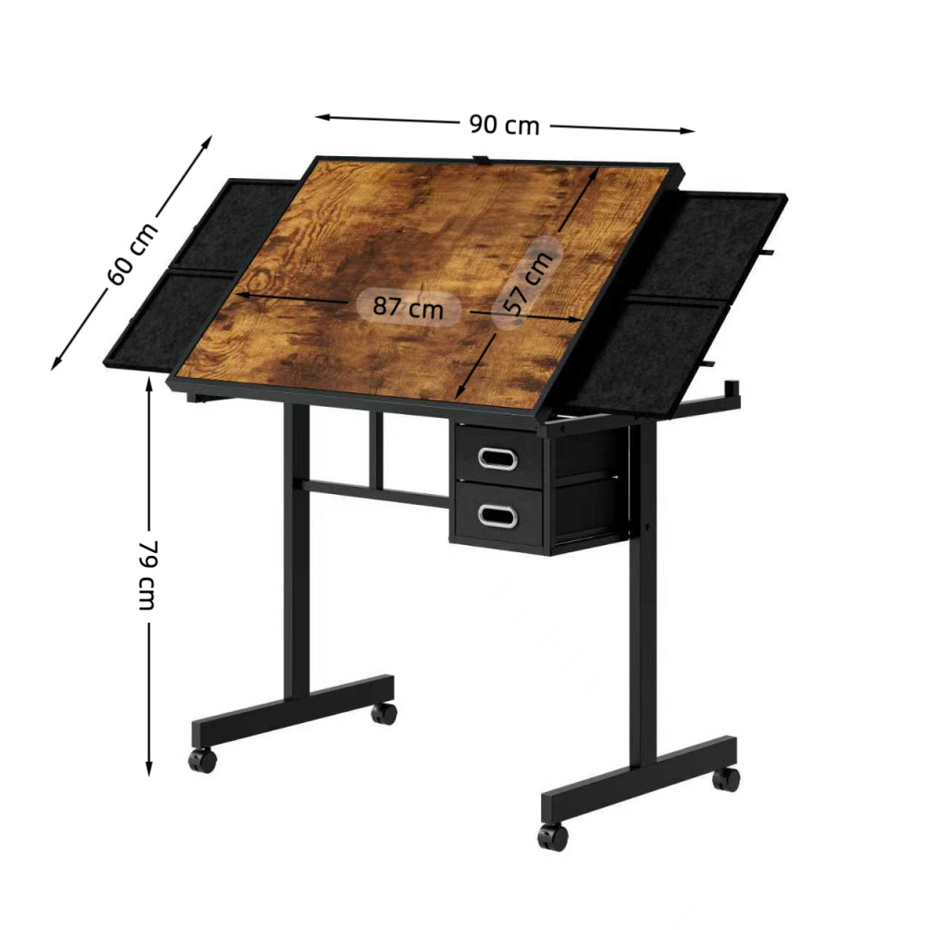 Tavolo per puzzle fino a 1000 pezzi con copertura in legno; 4 ruote; 6 cassetti e piano nero in MDF e metallo