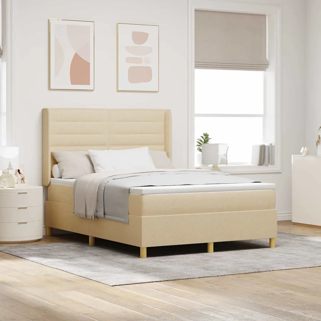 Letto a molle con materasso Crema 140 x 200 cm Tessuto