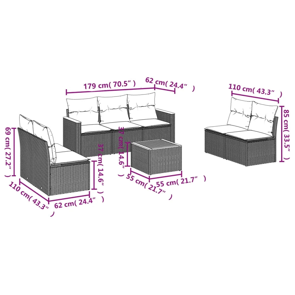 Set Divano da Giardino 8 pz con Cuscini Grigio in Polyrattan 3225885