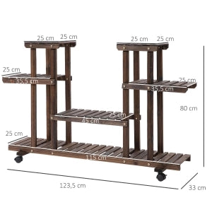 Fioriera a 4 Ripiani in Legno Massello Carbonizzato 123,5x33x80 cm per Giardino e Balcone