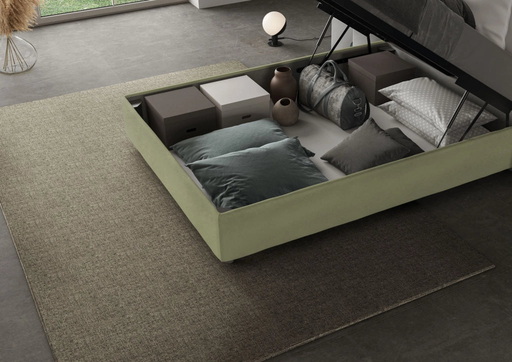 Letto 1 Piazza E Mezzo 110x200 cm con Rete Imbottito in Microfibra Antea Large Tè Verde