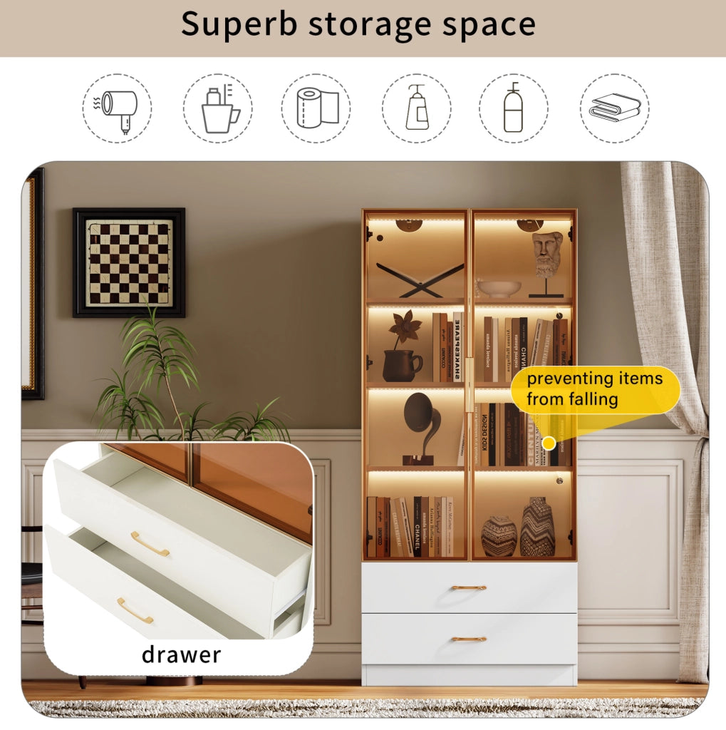 Mobile bagno alto in MDF bianco con ripiani aperti e vetro temperato