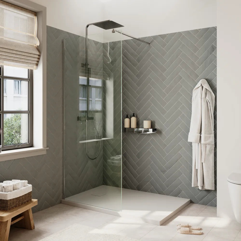 Doccia walk-in 80 cm vetro 8mm anticalcare trasparente h200 profili cromo | Keros