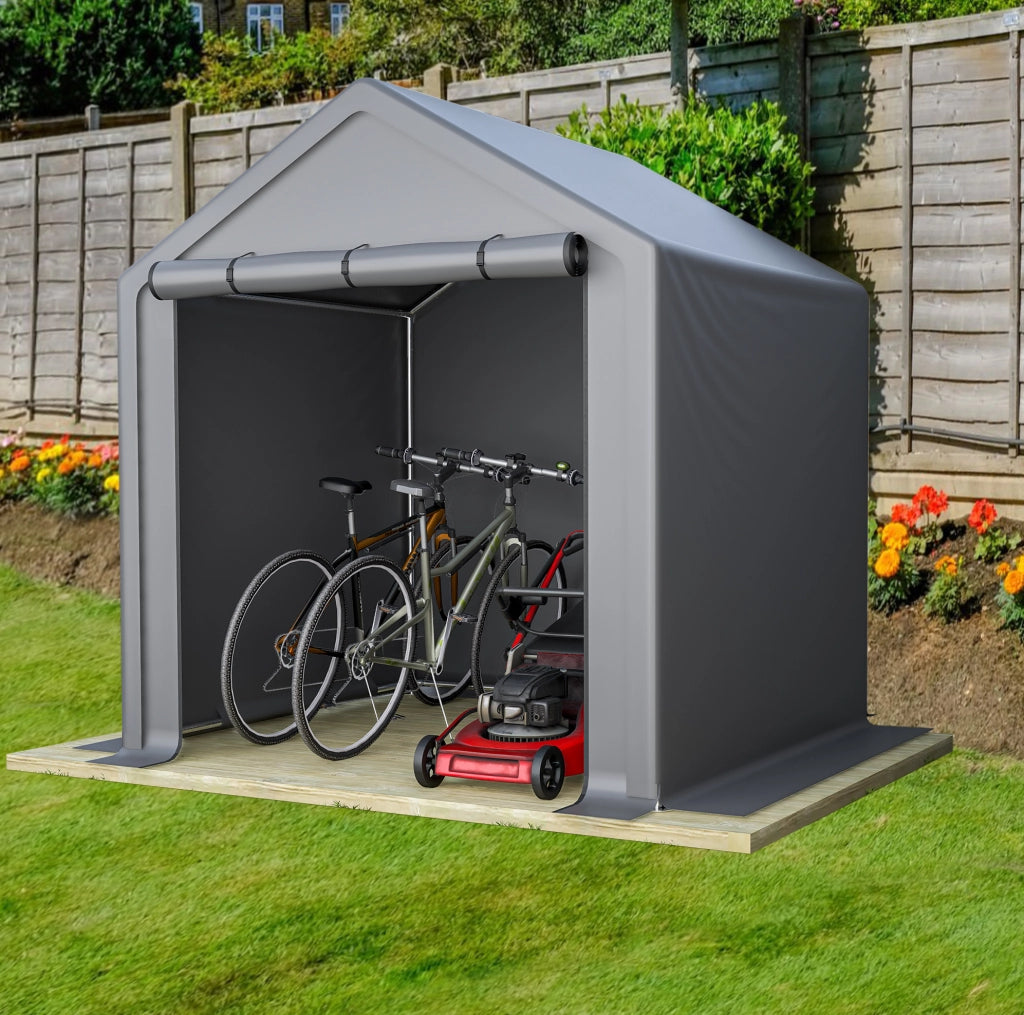Garage per bici 190x170x200 cm in metallo grigio scuro, telo PE, da esterno