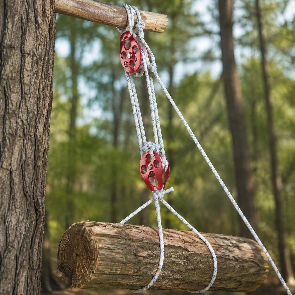 Twin Sheave Block And Tackle 3492.66kg Pulley 457.2cm 1.27cm Double Braid Rope