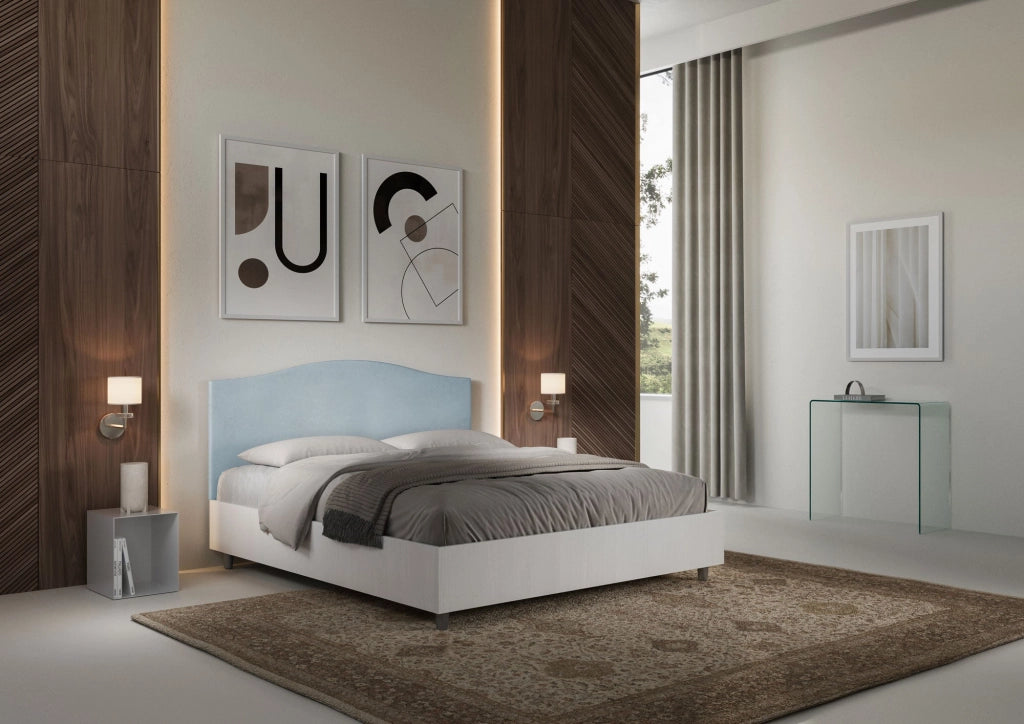 Letto Matrimoniale 160x200 cm con Rete e Contenitore Grace Azzurro