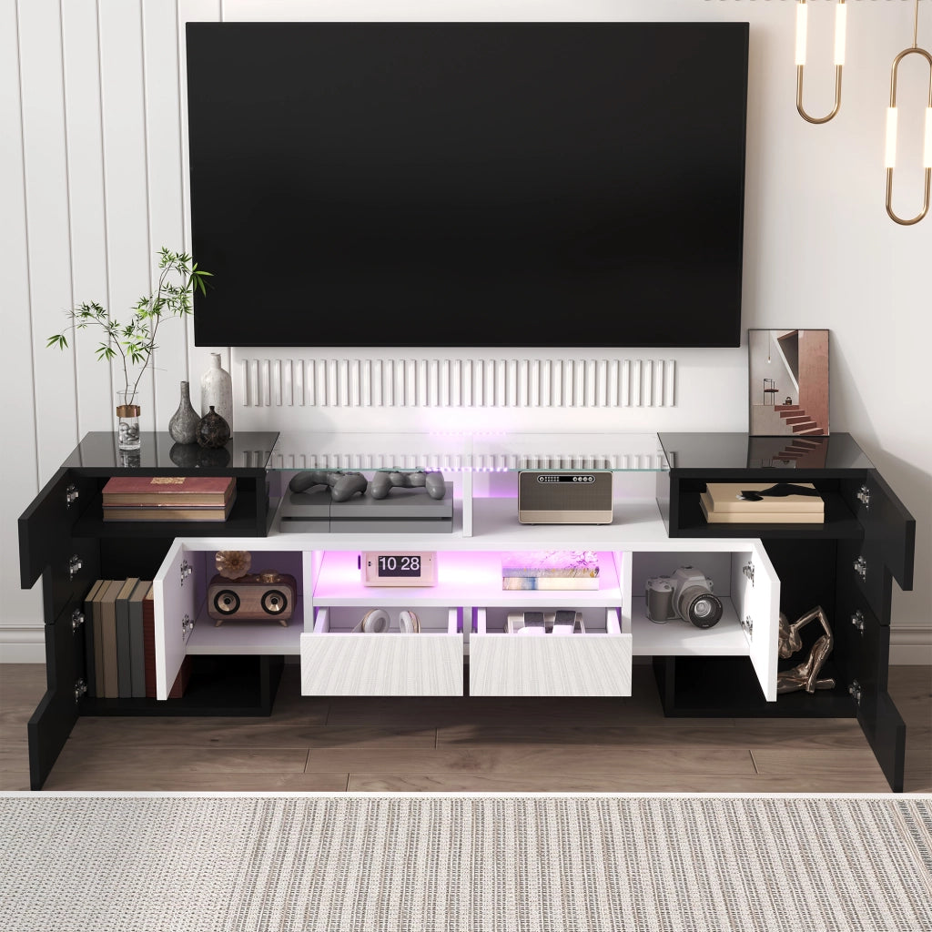 Mobile TV elegante - Zephmum - 145 cm - Bianco lucido - LED