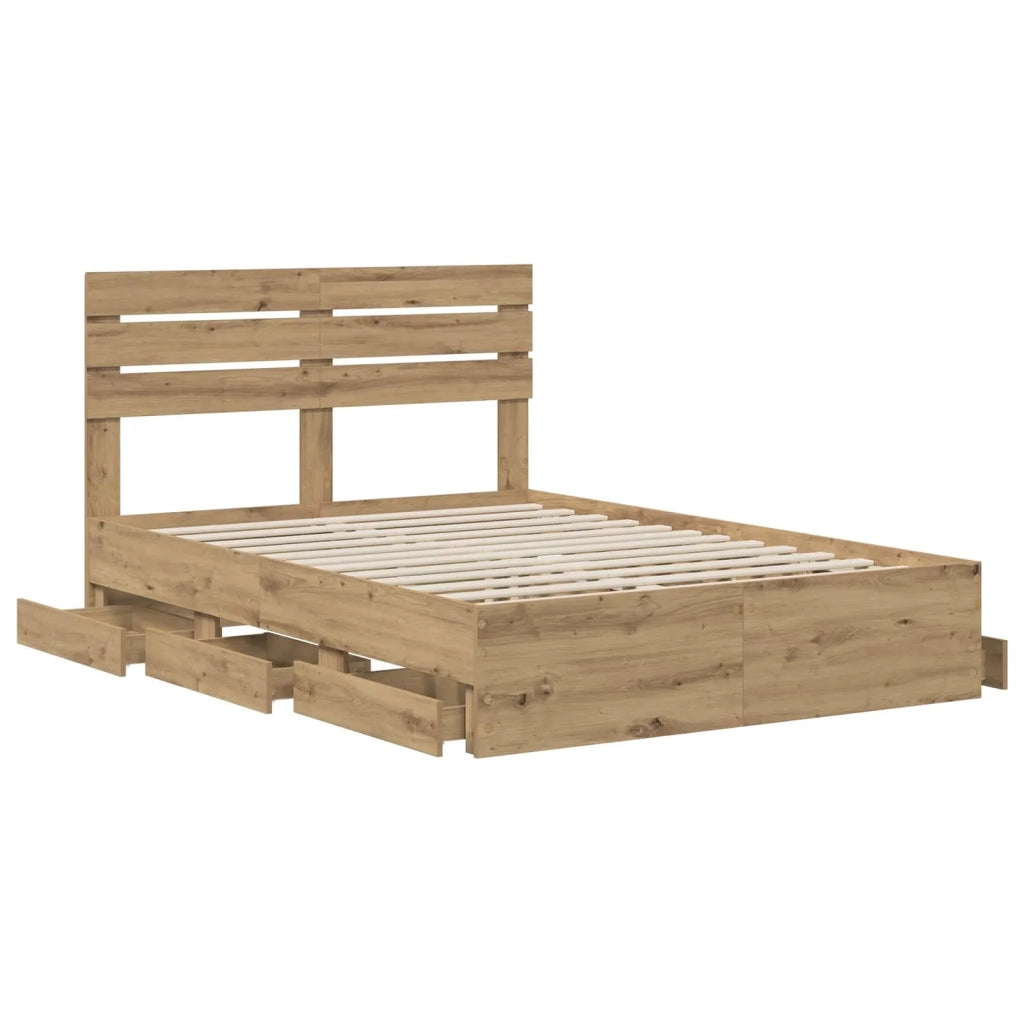 Bed Frame with Storage and Headboard Artisan Oak 120 x 200 cm 3445805